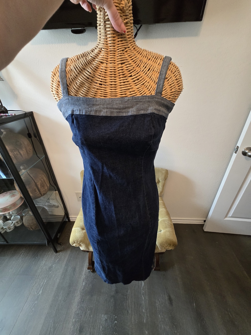 Dark Indigo Denim Midi Dress with Light Chambray Trim